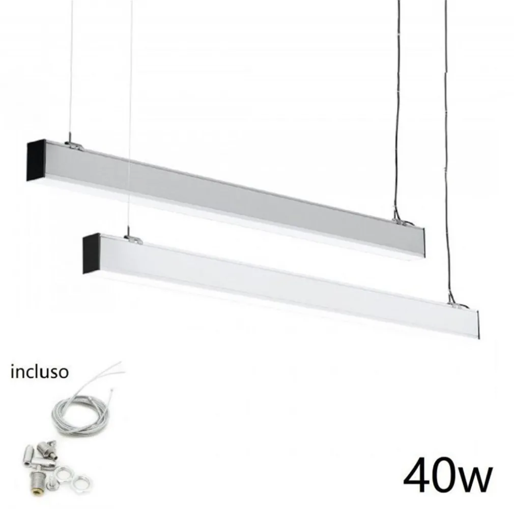 PLAFONIERA 40W 120CM CON CAVI SOSPENSIONE ALLUMINIO SILVER ILLUMINAZIONE LUCE 4000K 00657