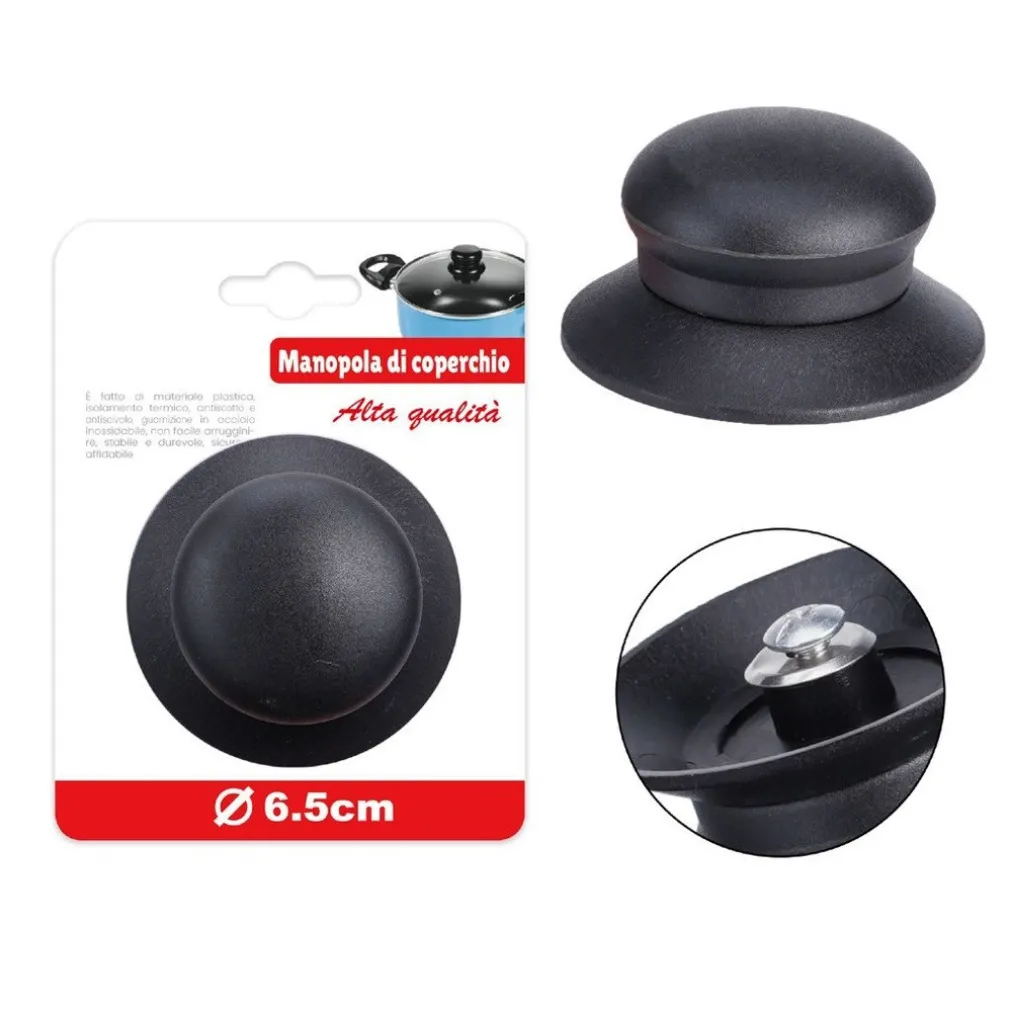 POMELLO MANOPOLA DI RICAMBIO PER COPERCHIO ANTISCOTTO ANTISCIVOLO Ø6.5 CM NERO 607413