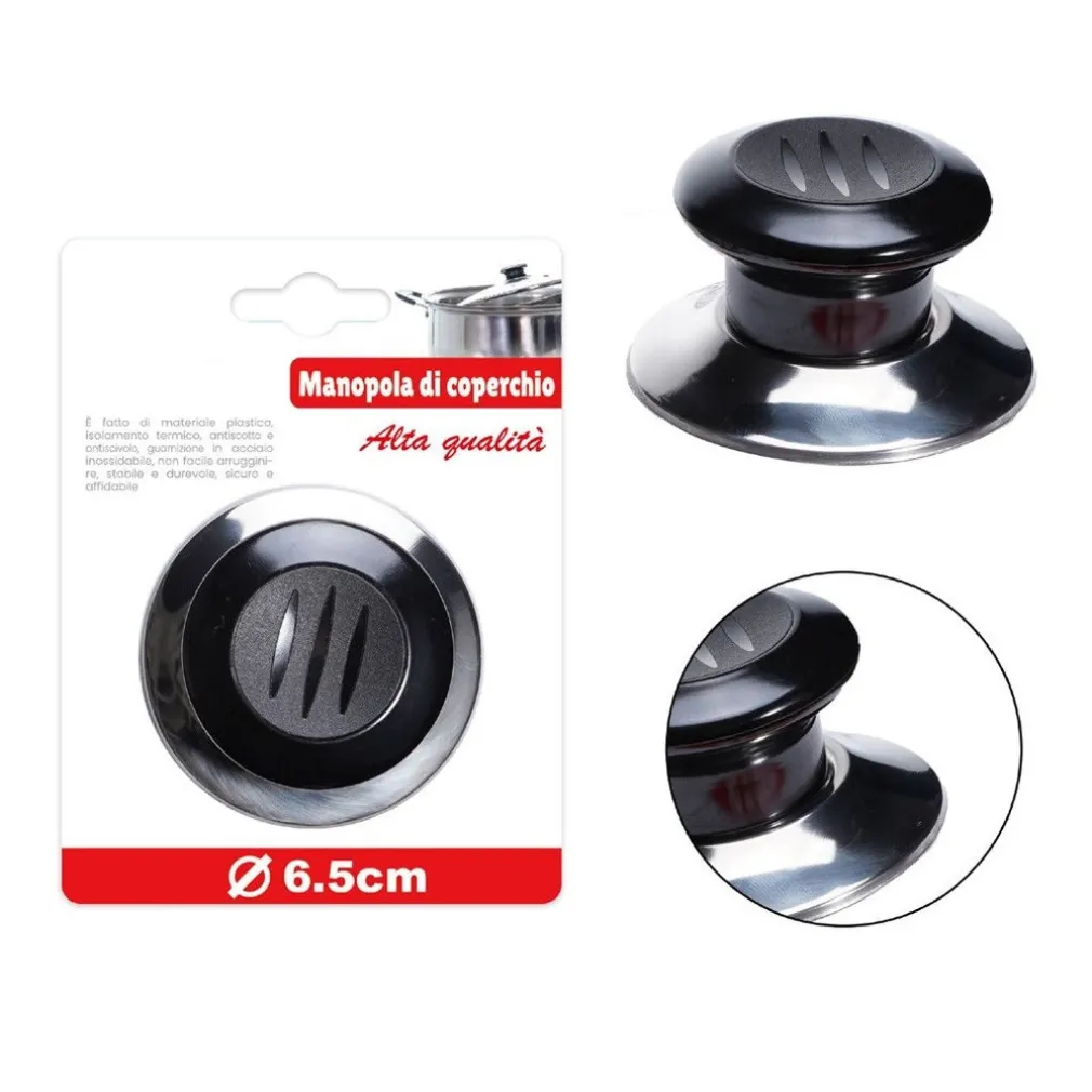 POMELLO MANOPOLA DI RICAMBIO PER COPERCHIO PENTOLE PADELLE Ø6.5 CM NERO ARGENTO 607414