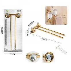 PORTA ASCIUGAMANI 2 ASTE SUPPORTO PER BAGNO DA MURO CASA DORATO ORO DGO-110