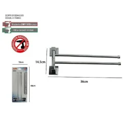 PORTA ASCIUGAMANI 2 BRACCI A PARETE BAGNO ACCIAIO CROMATO SQUARE 36X14.5CM 59196