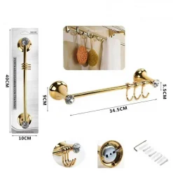 PORTA ASCIUGAMANI 3 GANCI SUPPORTO ARREDO BAGNO CASA CUCINA DORATO ORO DGO-097