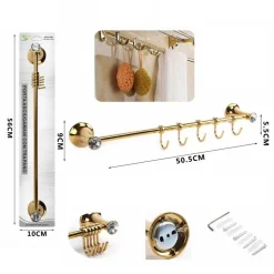 PORTA ASCIUGAMANI 5 GANCI SUPPORTO ARREDO BAGNO CASA CUCINA DORATO ORO DGO-099