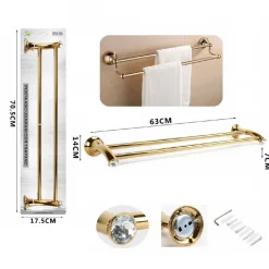 PORTA ASCIUGAMANI A 2 ASTE SUPPORTO ASTA BAGNO DA MURO CASA DORATO ORO DGO-096