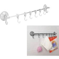PORTA ASCIUGAMANI ASCIUGAMANO A PARETE CON GANCETTI ATTACCO A VENTOSA PER BAGNO