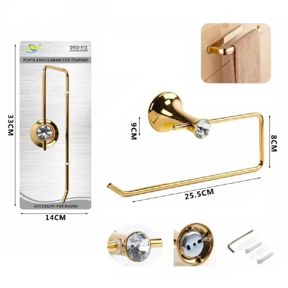 PORTA ASCIUGAMANI DA BAGNO A PARETE SALVIETTE DORATO SUPPORTO ARREDO BAGNO 59436