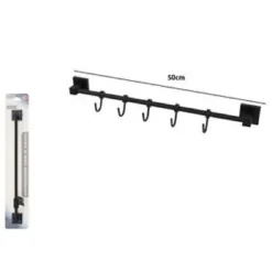 PORTA ASCIUGAMANI MANIGLIA CON 5 GANCI MODERNO FISSAGGIO A PARETE BAGNO NERO 79993