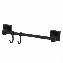 PORTA ASCIUGAMANI MANIGLIA CON 2 GANCI MODERNO FISSAGGIO A PARETE BAGNO NERO 79992