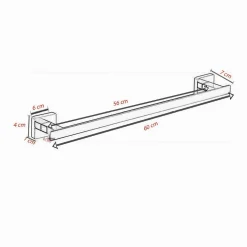 PORTA ASCIUGAMANO ACCIAIO MODERNO FISSAGGIO PARETE ARREDO BAGNO CUBO 60 CM 87212