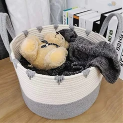 PORTA BIANCHERIA SPORCA CESTO TESSUTO CESTINO BICOLORE CON MANICI 35X45 CM 10665