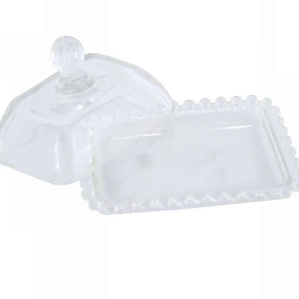 PORTA BURRO RETTANGOLARE IN VETRO TRASPARENTE BURRIERA BOMBONIERA CM 14.5X11