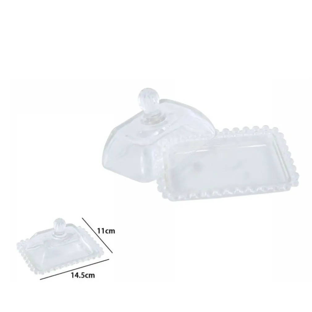 PORTA BURRO RETTANGOLARE IN VETRO TRASPARENTE BURRIERA BOMBONIERA CM 14.5X11