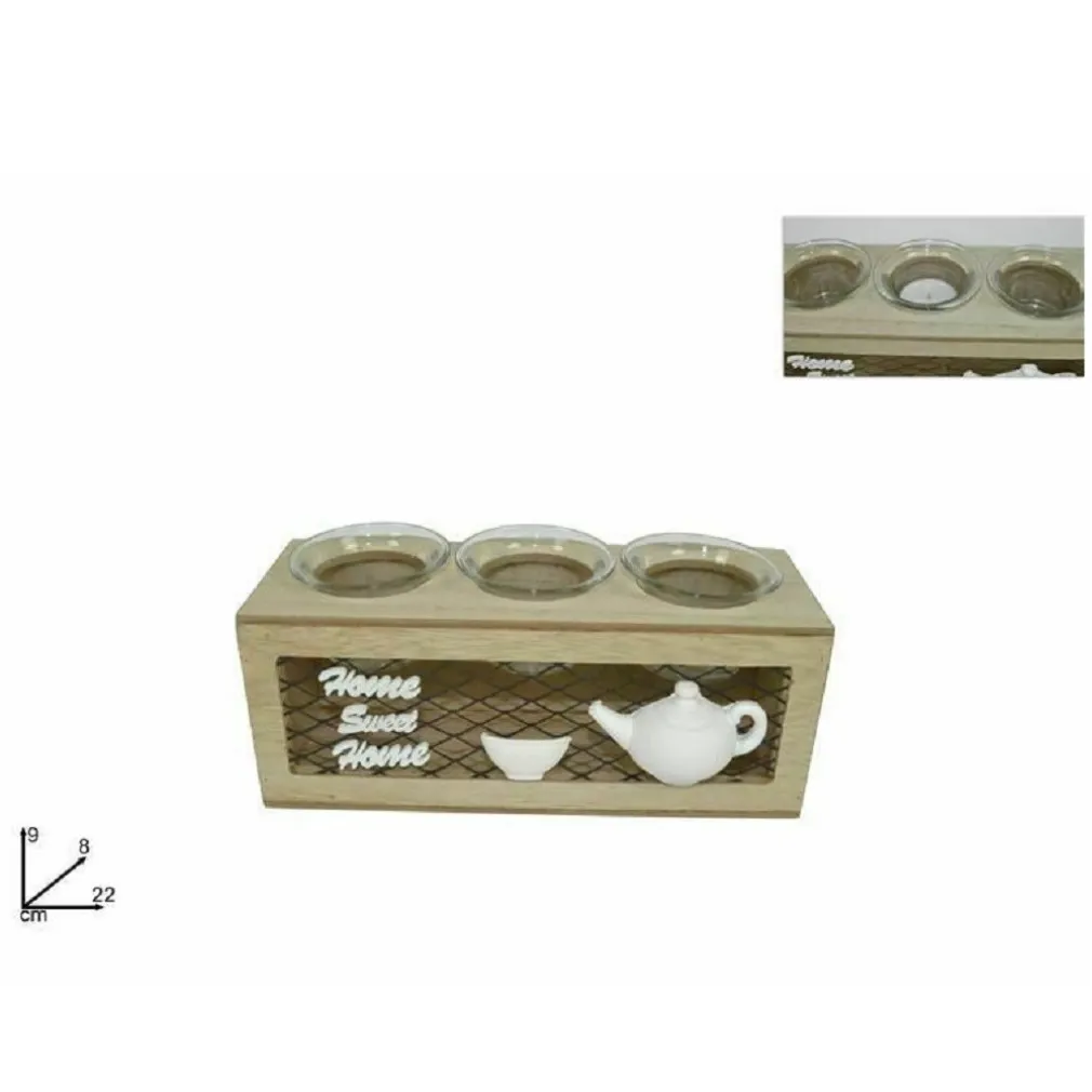 PORTA CANDELA A 3 POSTI LUMINI PORTACANDELA IN LEGNO METALLO DECORAZIONE CASA