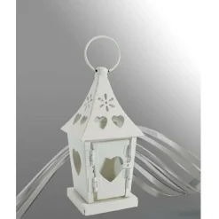 PORTA CANDELA LUMINO LANTERNA BIANCA IN METALLO BOMBONIERA MATRIMONIO 90539
