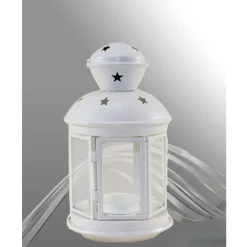 PORTA CANDELA LUMINO LANTERNA BIANCA METALLO BOMBONIERA MATRIMONIO STELLE 30667