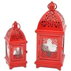 PORTA CANDELA NATALIZIA SET 2 PEZZI TEALIGHT FORMA LAMPADA ROSSO 34CM E 23CM
