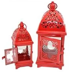 PORTA CANDELA NATALIZIA SET 2 PEZZI TEALIGHT FORMA LAMPADA ROSSO 34CM E 23CM