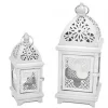 PORTA CANDELA NATALIZIA SET 2 PEZZI TEALIGHT FORMA LAMPADA BIANCO 34CM E 23CM