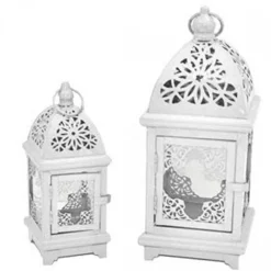 PORTA CANDELA NATALIZIA SET 2 PEZZI TEALIGHT FORMA LAMPADA BIANCO 34CM E 23CM