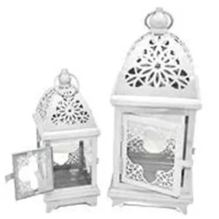 PORTA CANDELA NATALIZIA SET 2 PEZZI TEALIGHT FORMA LAMPADA BIANCO 34CM E 23CM