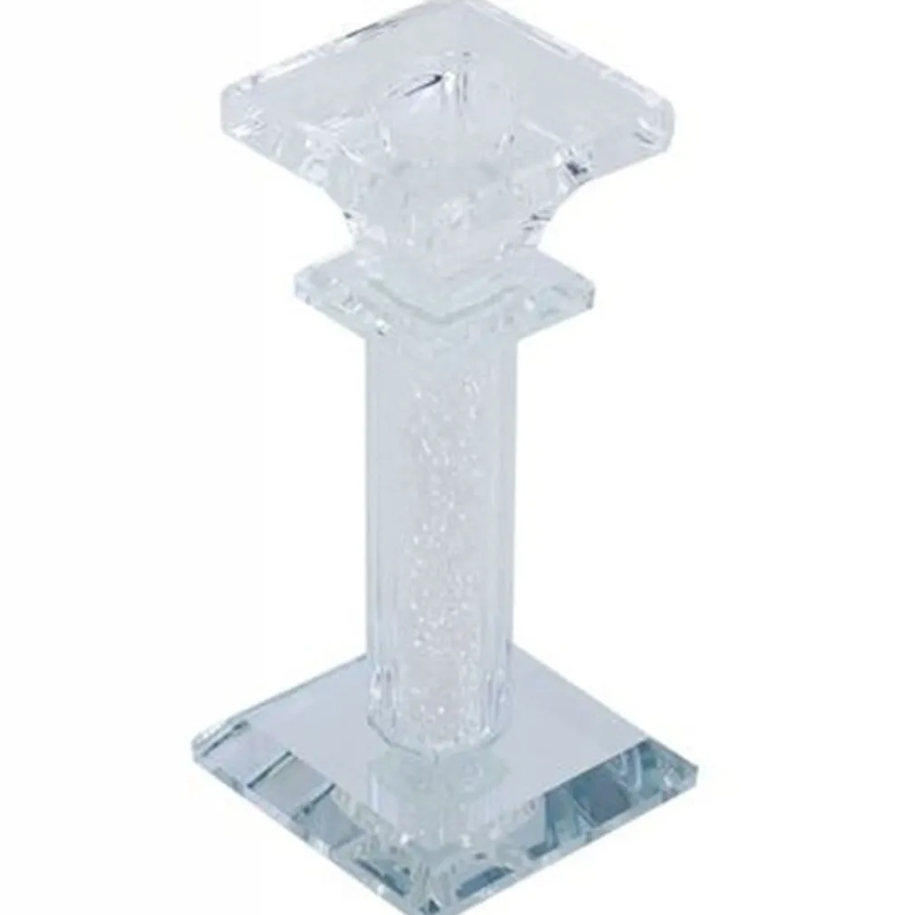 PORTA CANDELA VETRO DIAMANTI CANDELIERE IDEA REGALO BOMBONIERA CRISTALLO 6X6X13