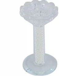 PORTA CANDELA VETRO PERLE CANDELIERE IDEA REGALO BOMBONIERA CRISTALLO 11X5.8 CM
