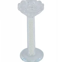 PORTA CANDELA VETRO PERLE CANDELIERE IDEA REGALO BOMBONIERA CRISTALLO 14X5.8 CM