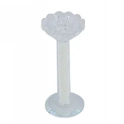 PORTA CANDELA VETRO PERLE CANDELIERE IDEA REGALO BOMBONIERA CRISTALLO 14X5.8 CM