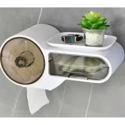 PORTA CARTA IGIENICA IMPERMEABILE DA PARETE AUTOADESIVO CON PORTAOGGETTI MENSOLA PER BAGNO