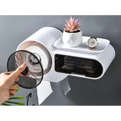 PORTA CARTA IGIENICA IMPERMEABILE DA PARETE AUTOADESIVO CON PORTAOGGETTI MENSOLA PER BAGNO