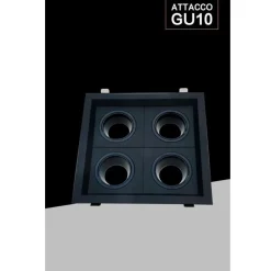 PORTA FARETTO QUADRUPLO ORIENTABILE INCASSO NERO PER LAMPADINE GU10/GU5.3 P33-N4