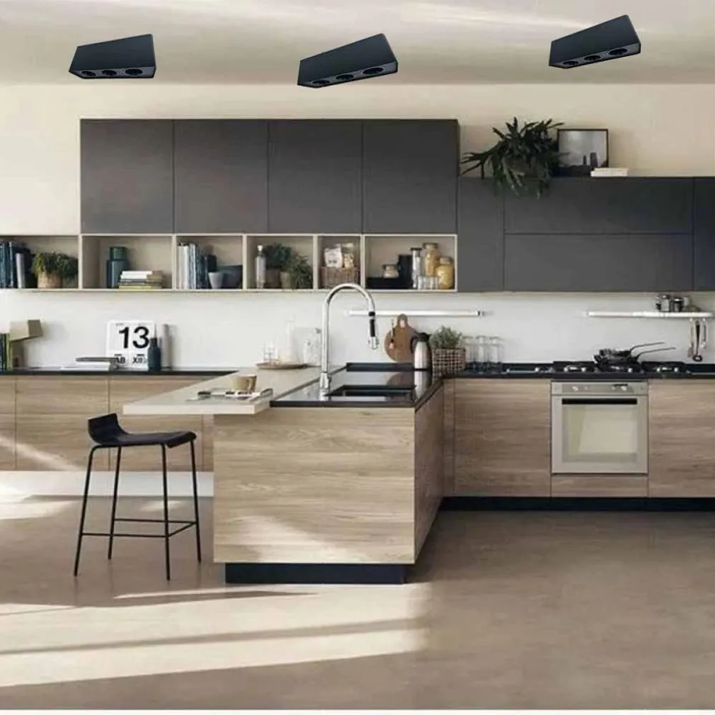 PORTA FARETTO TRIPLO ORIENTABILE DA SOFFITTO NERO PER FARETTO GU10 GU5.3 P34-N3