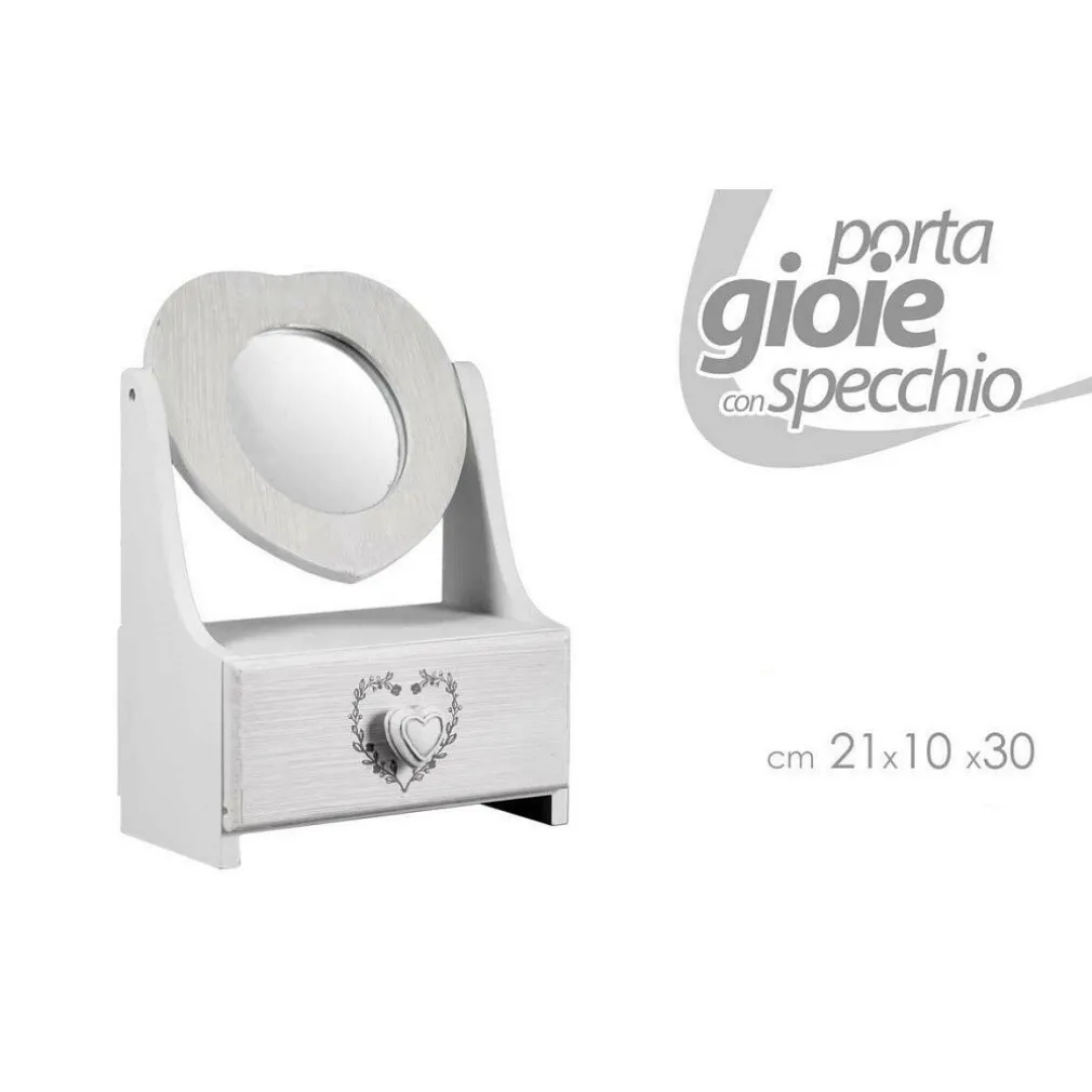 PORTA GIOIE CASSETTO GIOIELLI LEGNO CON SPECCHIO DECORO CUORE 21X10X30CM 678561