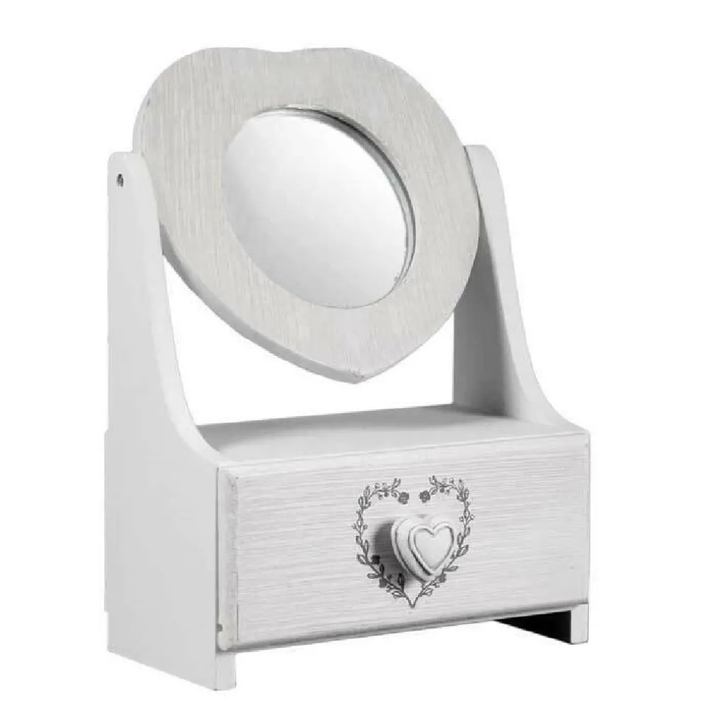 PORTA GIOIE CASSETTO GIOIELLI LEGNO CON SPECCHIO DECORO CUORE 21X10X30CM 678561