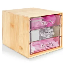 PORTA GIOIELLI COSMETICI CON 3 CASSETTI ORGANIZZATORE CASA IN LEGNO 12.3X15.3X11 CM 10830
