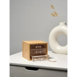 PORTA GIOIELLI COSMETICI CON 3 CASSETTI ORGANIZZATORE CASA IN LEGNO 12.3X15.3X11 CM 10830