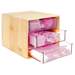 PORTA GIOIELLI COSMETICI CON 3 CASSETTI ORGANIZZATORE CASA IN LEGNO 12.3X15.3X11 CM 10830