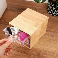 PORTA GIOIELLI COSMETICI CON 3 CASSETTI ORGANIZZATORE CASA IN LEGNO 12.3X15.3X11 CM 10830