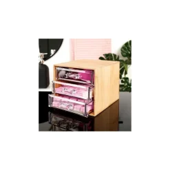 PORTA GIOIELLI COSMETICI CON 3 CASSETTI ORGANIZZATORE CASA IN LEGNO 12.3X15.3X11 CM 10830