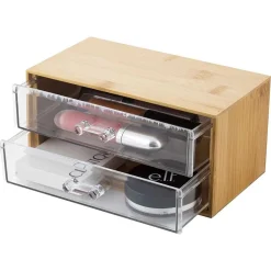 PORTA GIOIELLI COSMETICI CON 2 CASSETTI ORGANIZZATORE CASA IN LEGNO 19X11.7X9.6 CM 10829