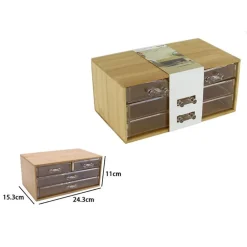 PORTA GIOIELLI COSMETICI CON 4 CASSETTI ORGANIZZATORE CASA IN LEGNO 24.3X15.3X11CM 10832