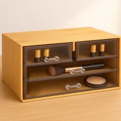 PORTA GIOIELLI COSMETICI CON 4 CASSETTI ORGANIZZATORE CASA IN LEGNO 24.3X15.3X11CM 10832