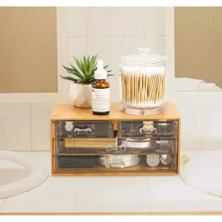 PORTA GIOIELLI COSMETICI CON 4 CASSETTI ORGANIZZATORE CASA IN LEGNO 24.3X15.3X11CM 10832