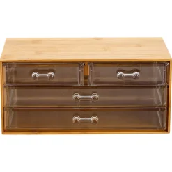 PORTA GIOIELLI COSMETICI CON 4 CASSETTI ORGANIZZATORE CASA IN LEGNO 24.3X15.3X11CM 10832