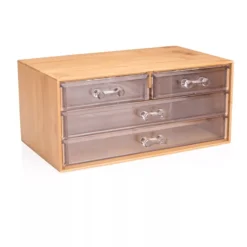 PORTA GIOIELLI COSMETICI CON 4 CASSETTI ORGANIZZATORE CASA IN LEGNO 24.3X15.3X11CM 10832