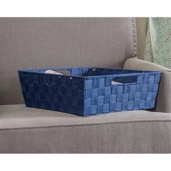 PORTA OGGETTI BLU CESTO IN TESSUTO INTRECCIATO 38 X 26 X 13CM CON MANIGLIE 79034