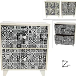 PORTA OGGETTI CASSETTIERA QUADRATA CON 2 CASSETTI LEGNO COUNTRY CHIC ARREDAMENTO