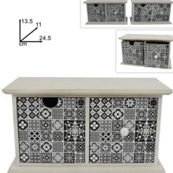 PORTA OGGETTI CASSETTIERA CON 2 CASSETTI IN LEGNO COUNTRY CHIC ARREDAMENTO