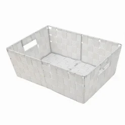 PORTA OGGETTI CESTO IN TESSUTO INTRECCIATO 38X26X13 CM CON MANIGLIE BIANCO 79031