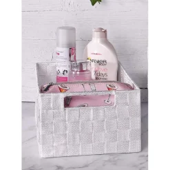 PORTA OGGETTI CESTO IN TESSUTO INTRECCIATO 38X26X13 CM CON MANIGLIE BIANCO 79031